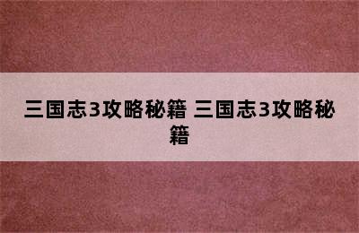 三国志3攻略秘籍 三国志3攻略秘籍